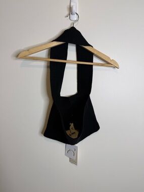 Commense Black Ribbed Halter Crop top with choker size large NWT